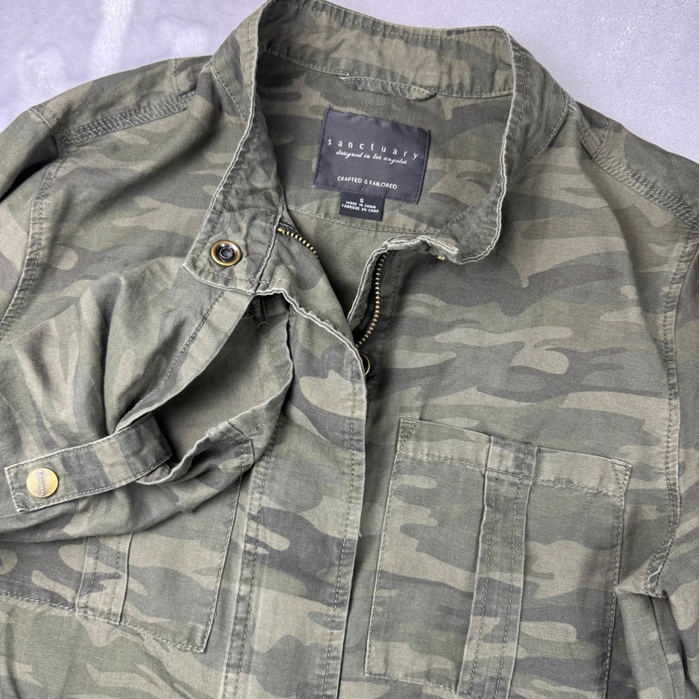 Sanctuary Camo Utility Jacket Green Camouflage Field Coat Small XJ0035C9R*